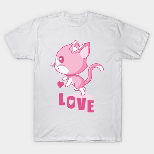 Hovering pink kitten in love. T-Shirt by FunawayHit